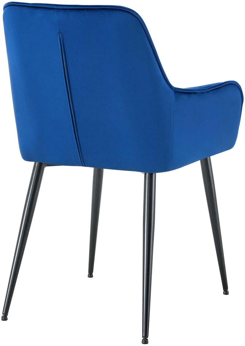 Lot de 2 chaises de salle à manger avec accoudoirs en velours bleu foncé capitonné cadre métal noir 10_0007396