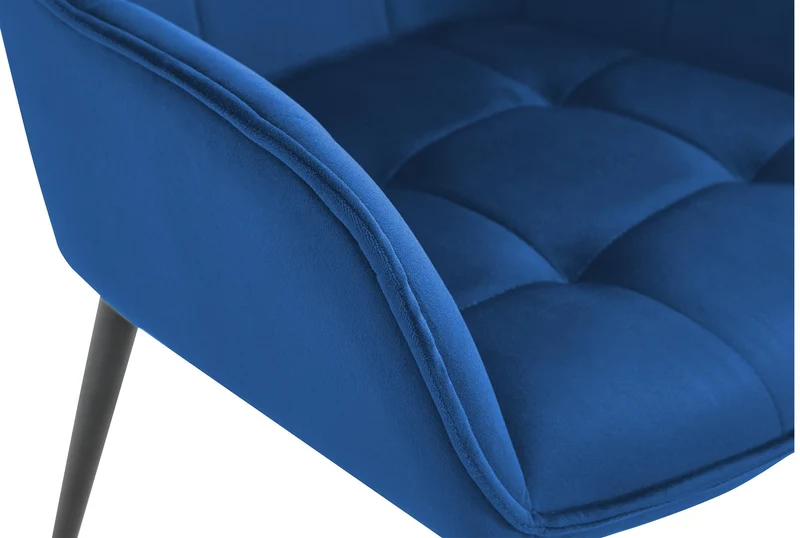 Lot de 2 chaises de salle à manger avec accoudoirs en velours bleu foncé capitonné cadre métal noir 10_0007396