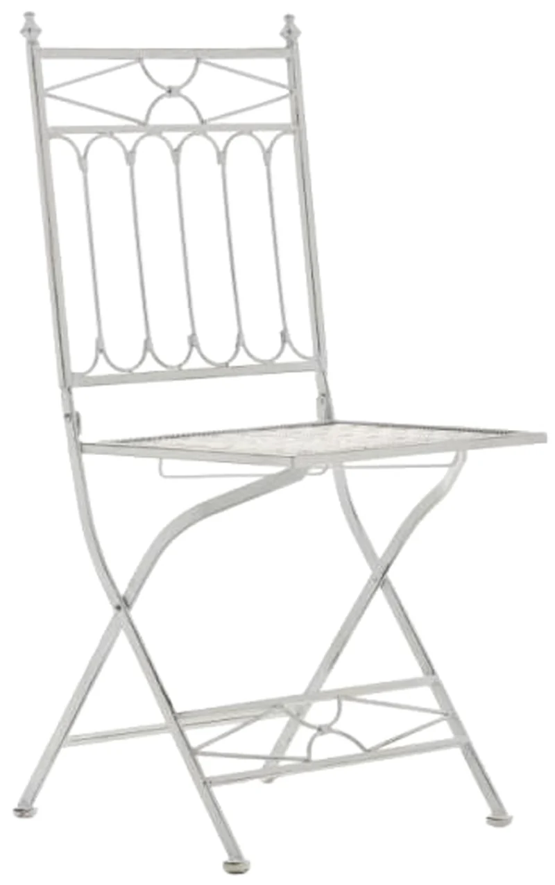 Lot de 2 chaises pliable de jardin terrasse balcon design rustique en fer forgé blanc vieilli 10_0003126