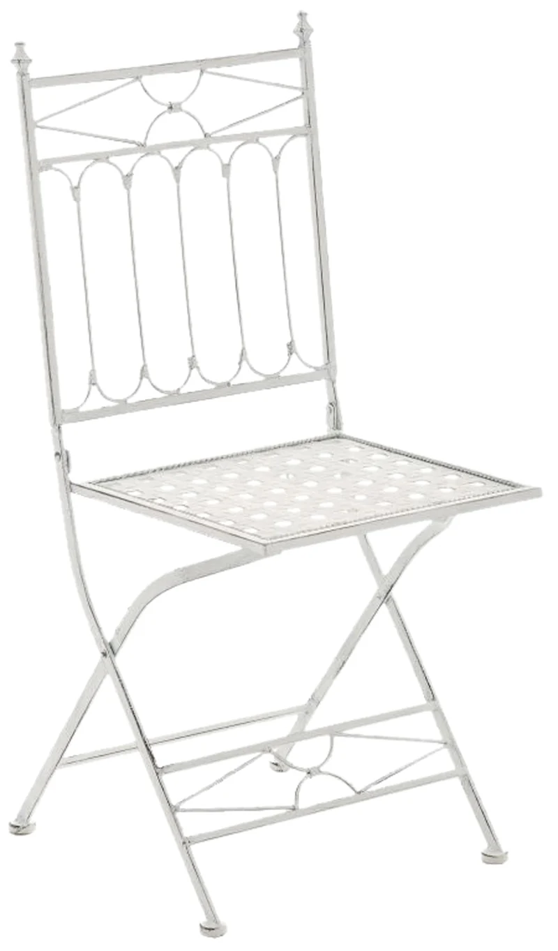 Lot de 2 chaises pliable de jardin terrasse balcon design rustique en fer forgé blanc vieilli 10_0003126