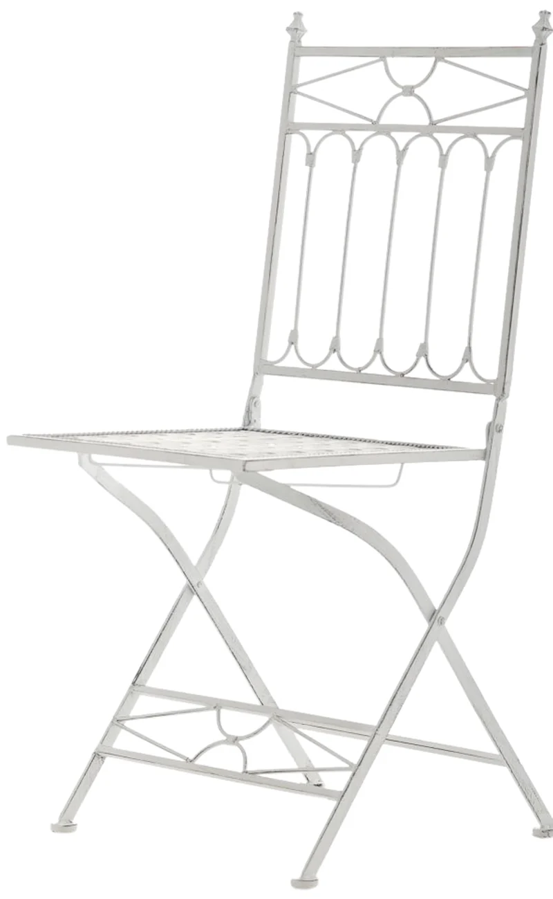 Lot de 2 chaises pliable de jardin terrasse balcon design rustique en fer forgé blanc vieilli 10_0003126