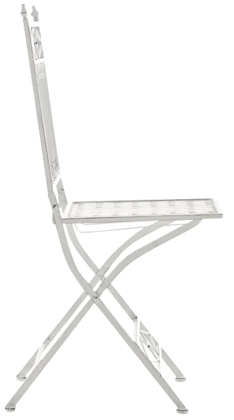 Lot de 2 chaises pliable de jardin terrasse balcon design rustique en fer forgé blanc vieilli 10_0003126