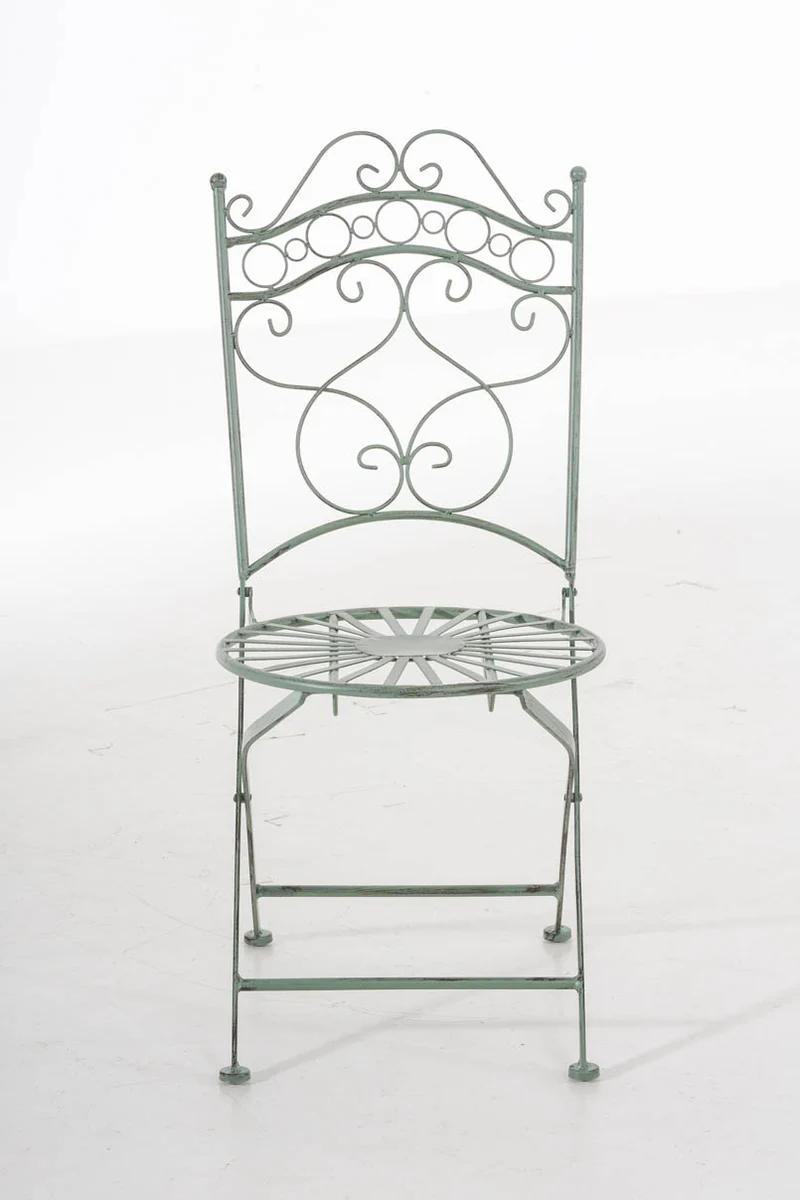 Chaise de jardin terrasse balcon design rustique en fer forgé vert vieilli 10_0003008