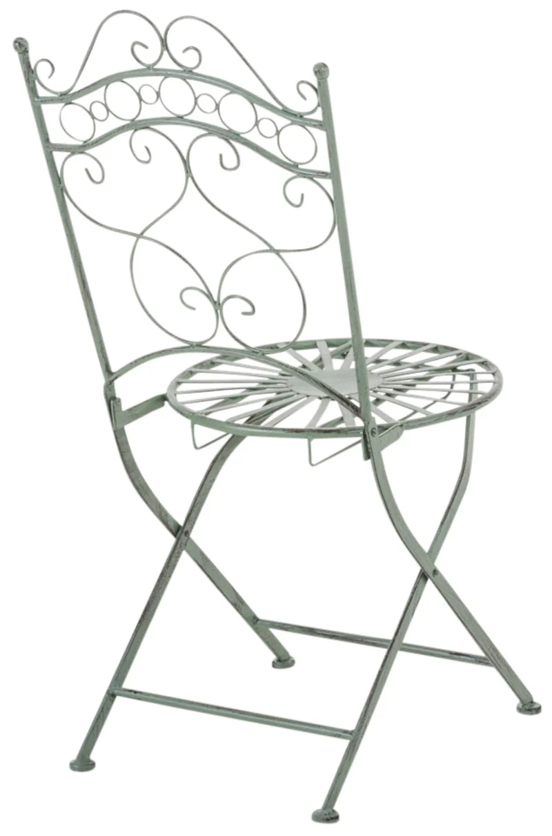 Lot de 2 chaises de jardin terrasse balcon design rustique en fer forgé vert vieilli 10_0002865