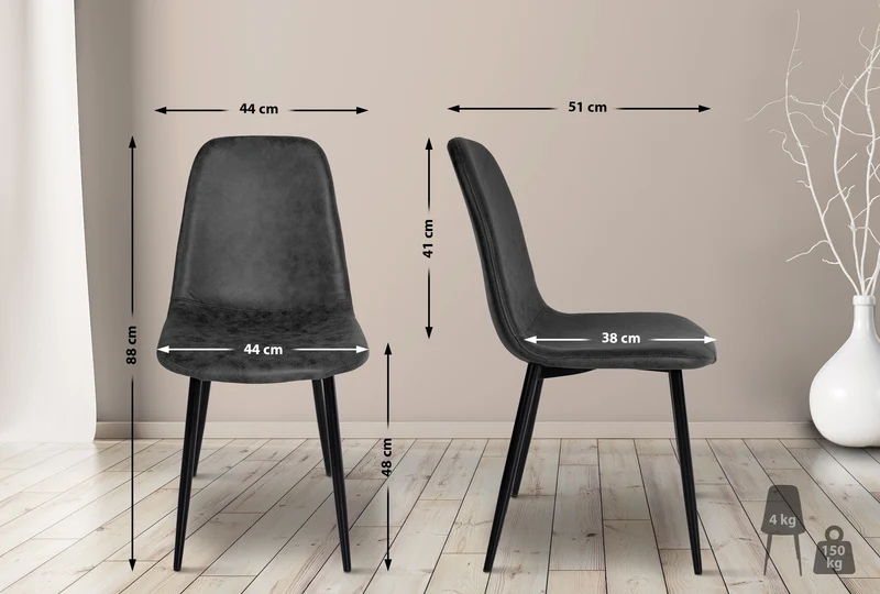 Lot de 4 chaises de salle à manger design moderne avec pieds en métal noir assise PVC noir 10_0001823