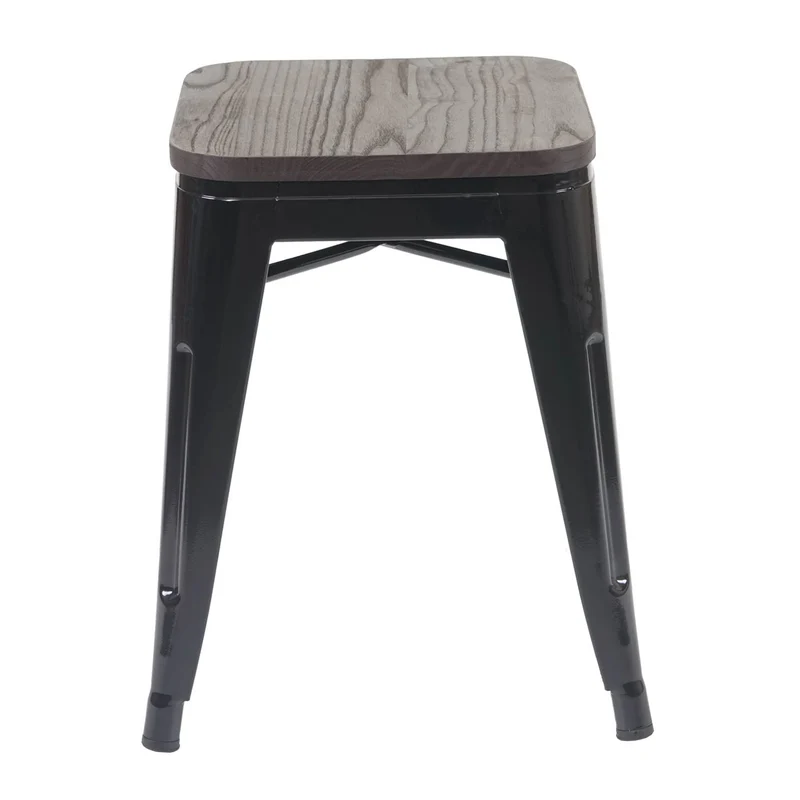 Set de 4 tabourets bas assise en bois cadre en métal noir design industriel empilable 04_0005231