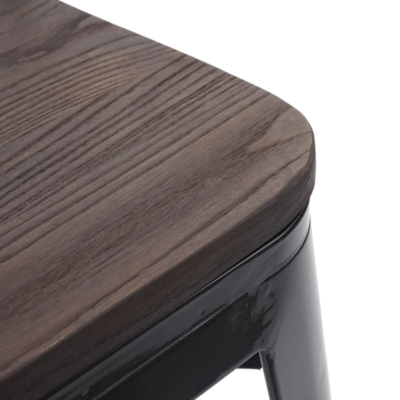 Lot de 6 tabourets bas assise en bois cadre en métal noir design industriel empilable 04_0007800