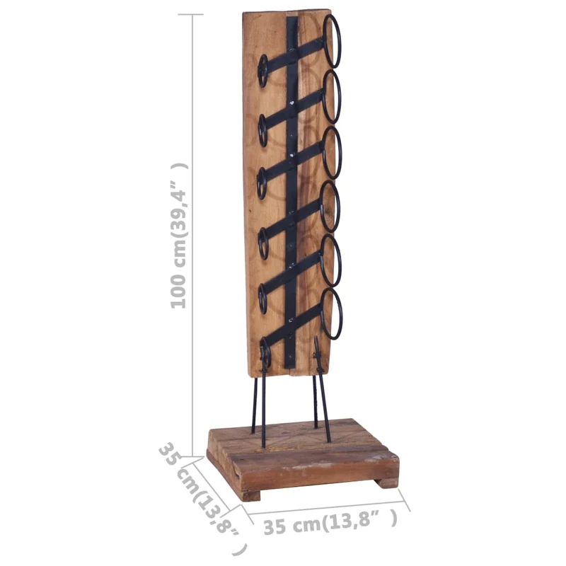 Casier range bouteilles étagère de rangement vin pour 6 bouteilles 35 x 35 x 100 cm teck massif brun DEC024335