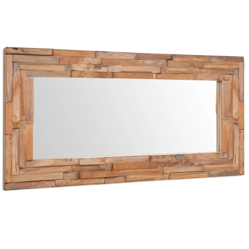 Miroir mural rectangulaire teck marron et verre 120 x 60 cm DEC022673