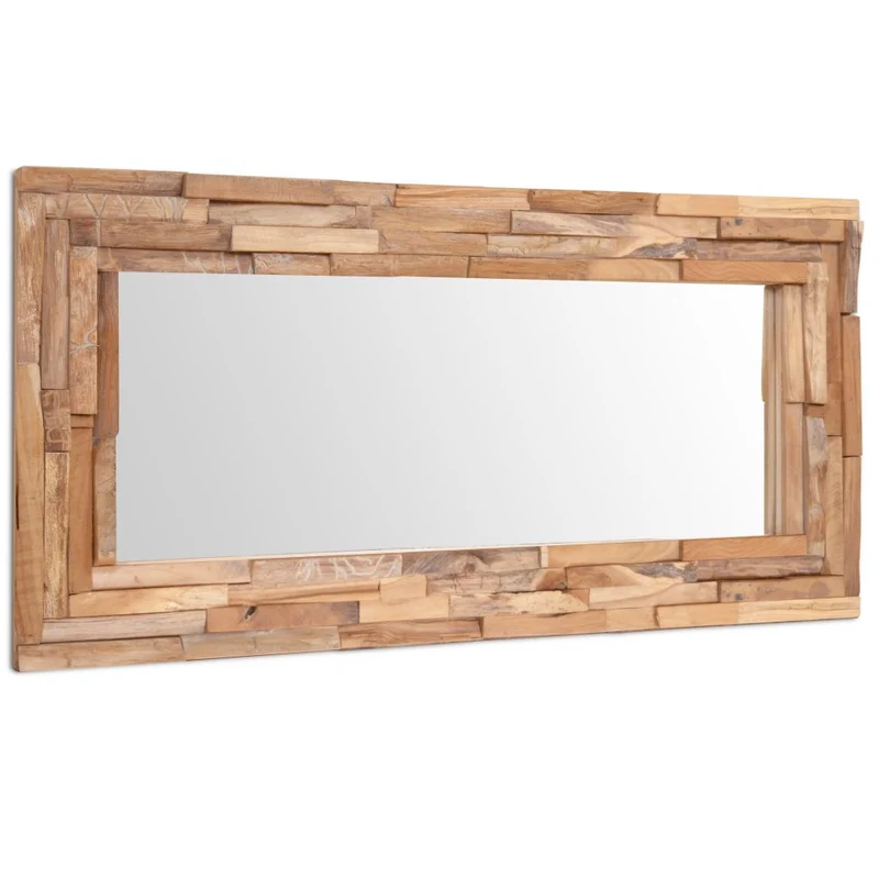 Miroir mural rectangulaire teck marron et verre 120 x 60 cm DEC022673