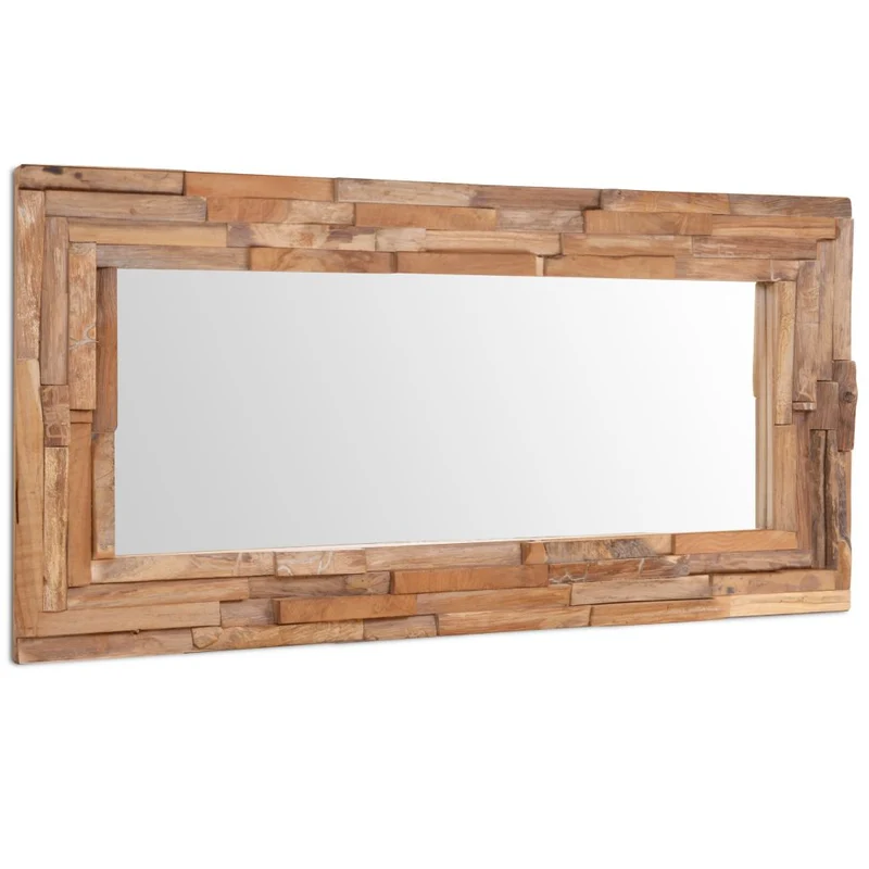 Miroir mural rectangulaire teck marron et verre 120 x 60 cm DEC022673