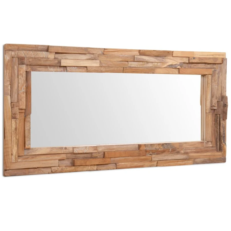 Miroir mural rectangulaire teck marron et verre 120 x 60 cm DEC022673