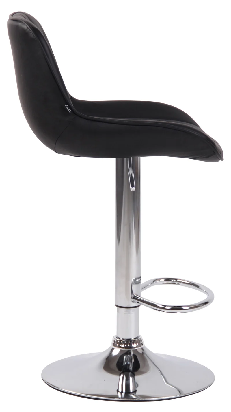 Tabouret de bar chaise haute x1 en PVC noir coutures verticales support en métal chromé 10_0005096