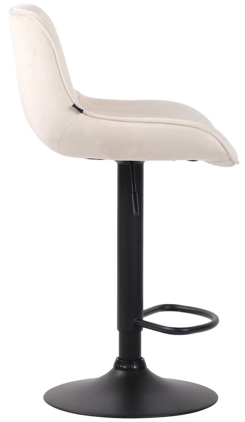 Tabouret de bar chaise haute x1 en velours crème coutures verticales support en métal noir 10_0005111