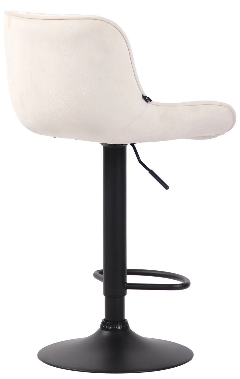 Tabouret de bar chaise haute x1 en velours crème coutures verticales support en métal noir 10_0005111
