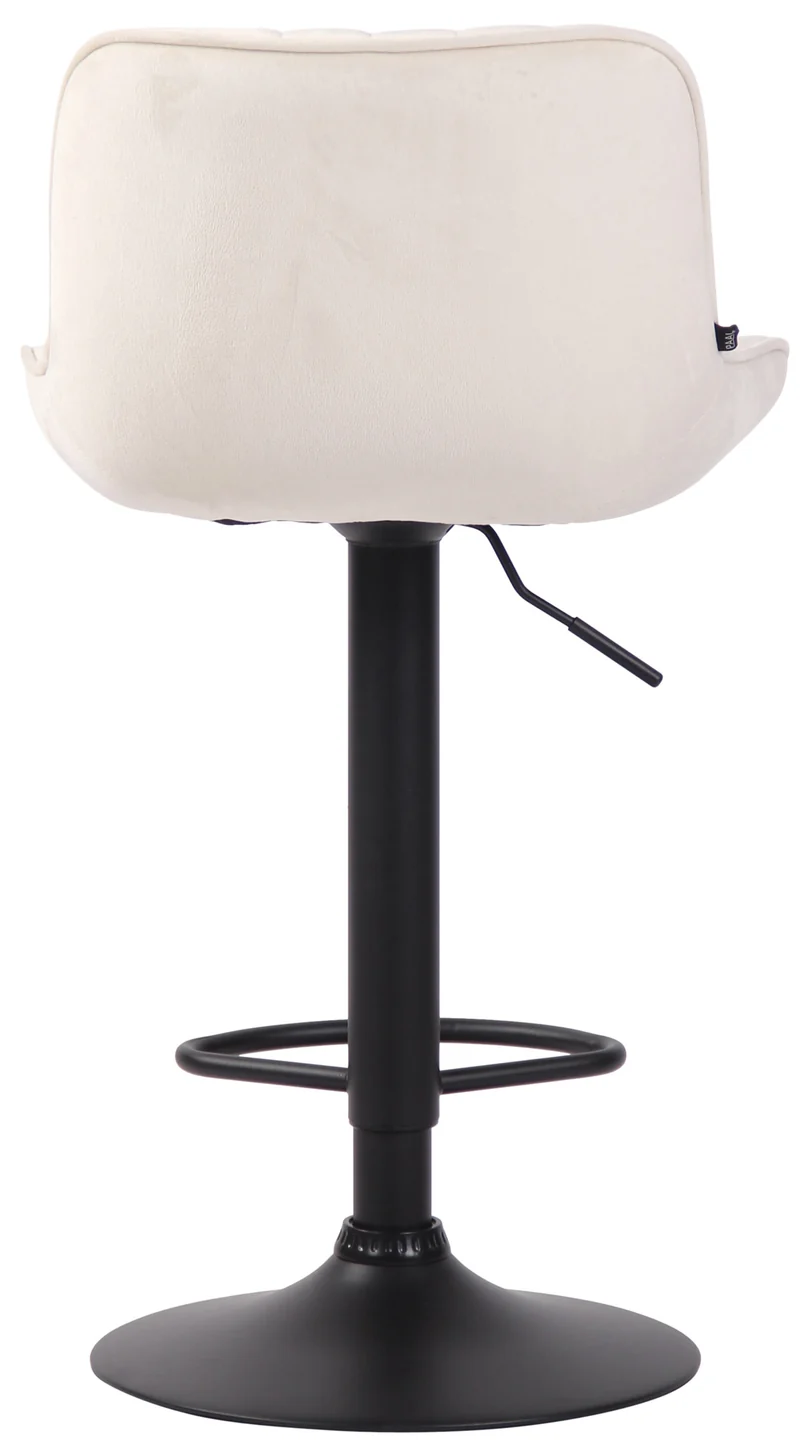 Tabouret de bar chaise haute x1 en velours crème coutures verticales support en métal noir 10_0005111