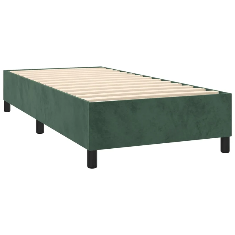 Sommier à lattes sur pieds cadre de lit 100x200 cm tissu velours vert foncé TDL0206890