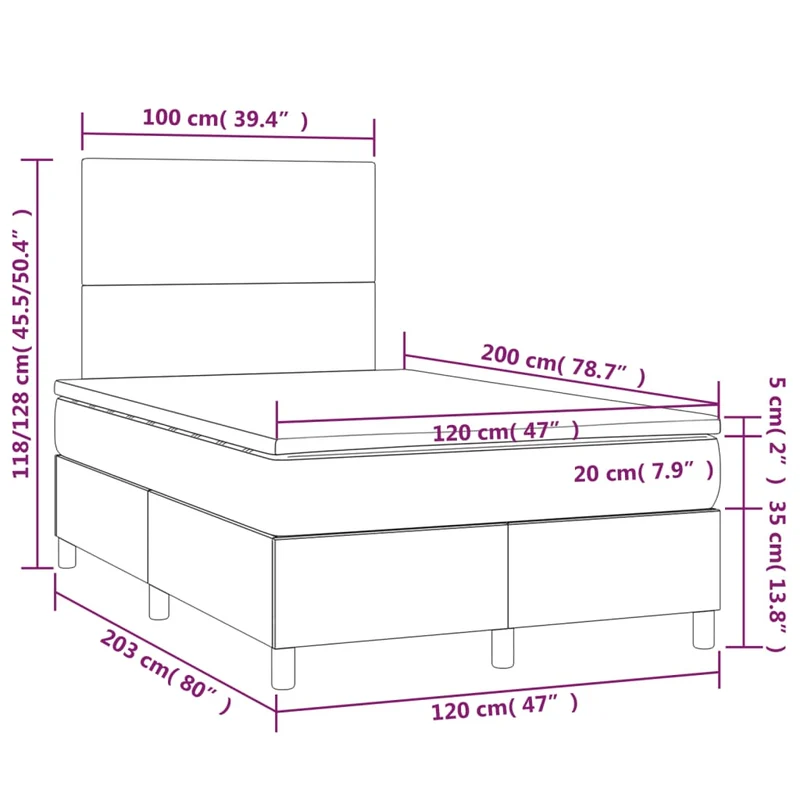 Cadre de lit LED avec sommier tête de lit matelas surmatelas 120x200 cm tissu velours gris foncé TDL0207733