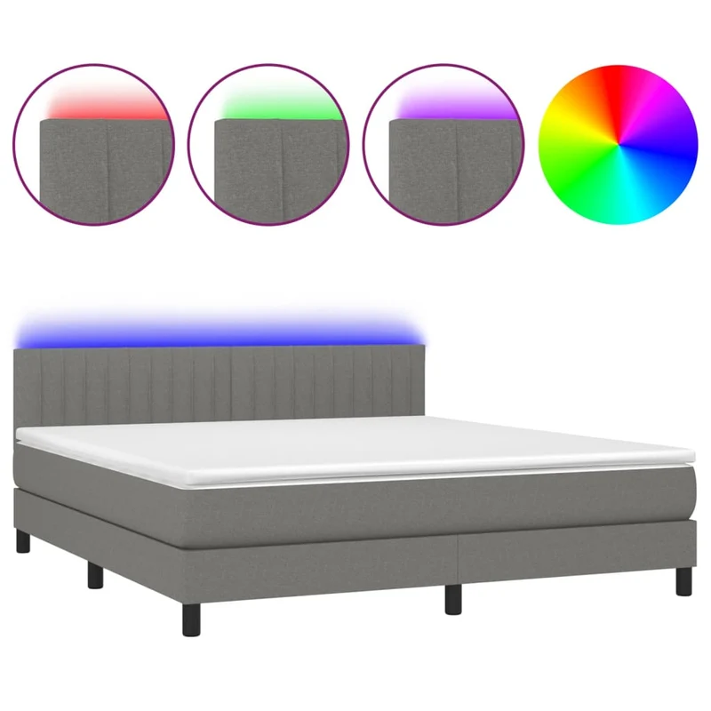 Cadre de lit LED avec sommier tête de lit matelas 180x200 cm tissu gris foncé TDL0208322