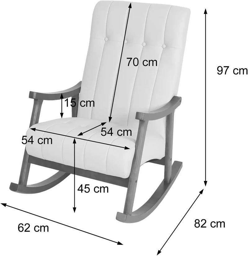 Fauteuil à bascule rocking chair relax avec accoudoirs en synthétique noir cadre aspect noyer FAB04033