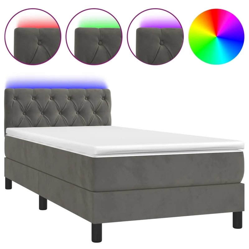 Cadre de lit LED avec sommier tête de lit matelas 80x200cm tissu velours gris foncé TDL0208272