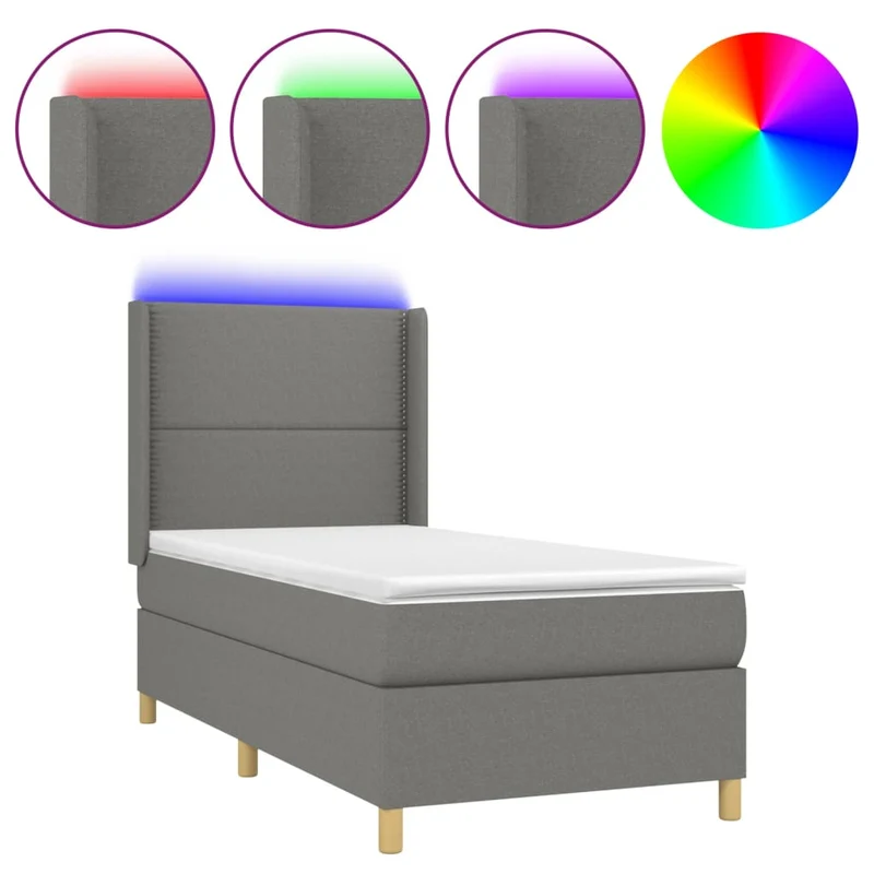 Cadre de lit LED avec sommier tête de lit matelas 100x200 cm tissu gris foncé TDL0208458