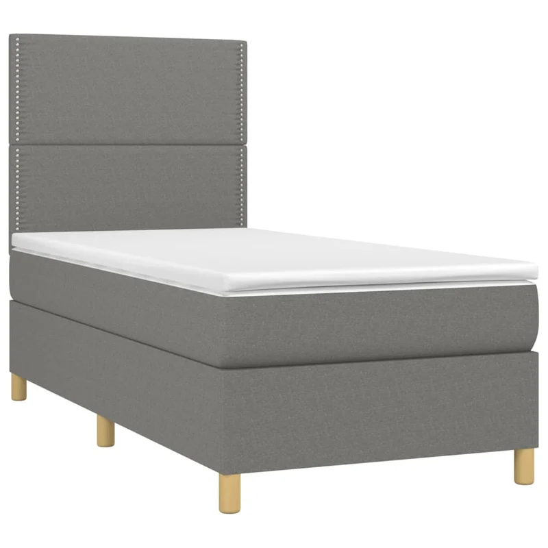 Cadre de lit LED avec sommier tête de lit matelas 100x200 cm tissu gris foncé TDL0208437