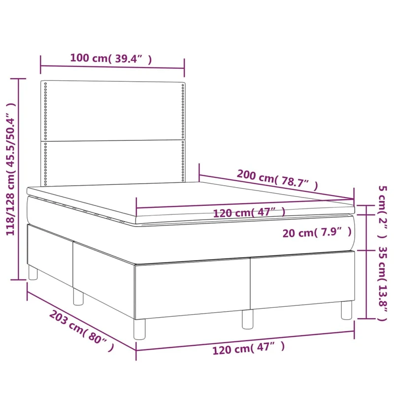 Cadre de lit LED avec sommier tête de lit matelas 120x200 cm tissu gris foncé TDL0208410