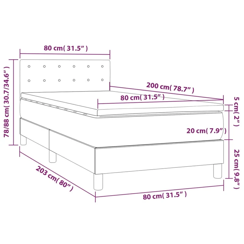 Cadre de lit LED avec sommier tête de lit matelas 80x200cm tissu velours gris foncé TDL0208278
