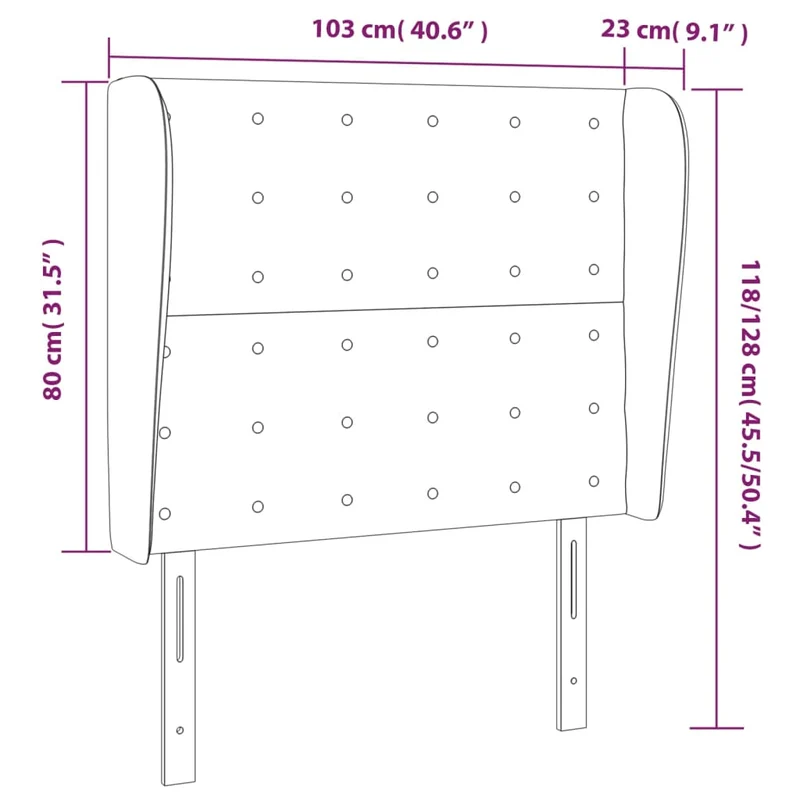 Tête de lit accessoire couchage chambre à coucher meuble avec rebord latéral 103 x 23 x 118/128 cm tissu noir TDL0204605