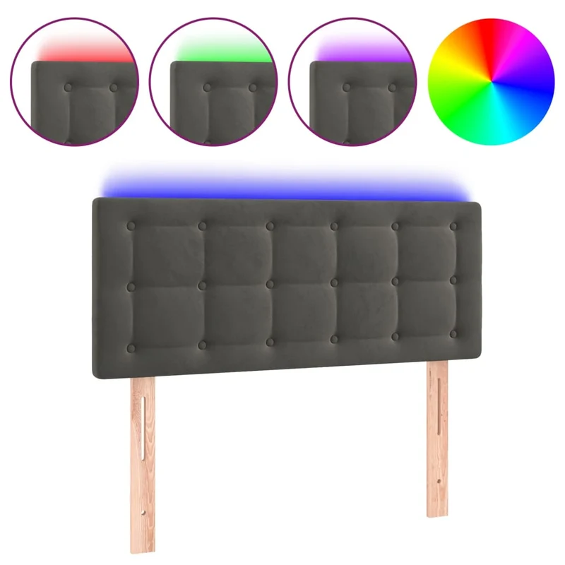 Tête de lit accessoire couchage chambre à coucher meuble à LED 80 x 5 x 78/88 cm tissu velours gris foncé TDL0201032