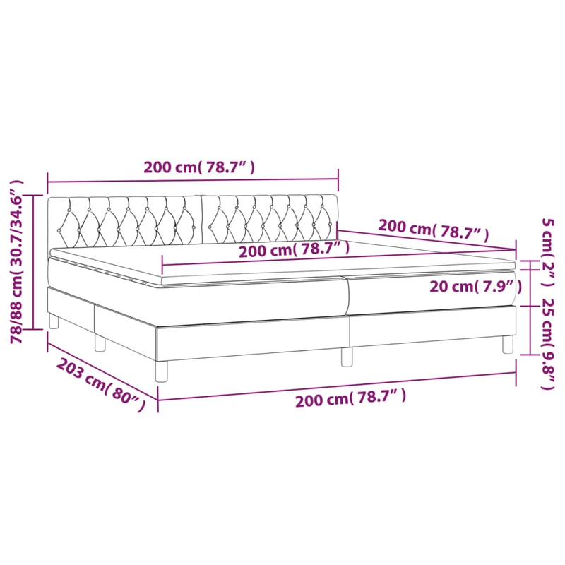 Cadre de lit LED avec sommier tête de lit matelas 200x200 cm tissu gris foncé TDL0208307