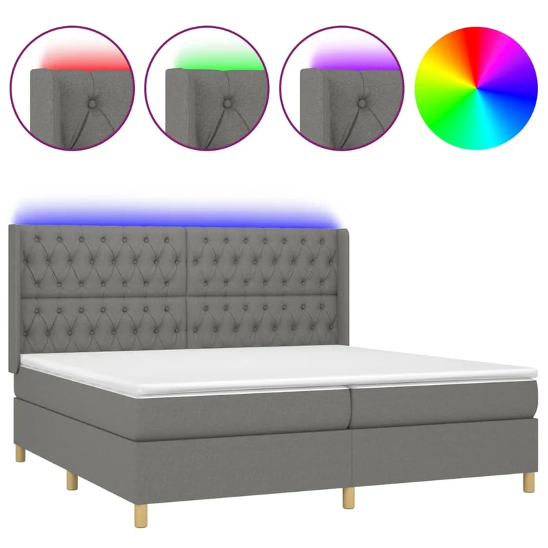Cadre de lit LED avec sommier tête de lit matelas 200x200 cm tissu gris foncé TDL0208292