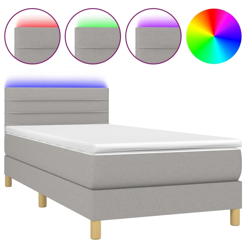 Cadre de lit LED avec sommier tête de lit matelas 90x200cm tissu gris clair TDL0209459