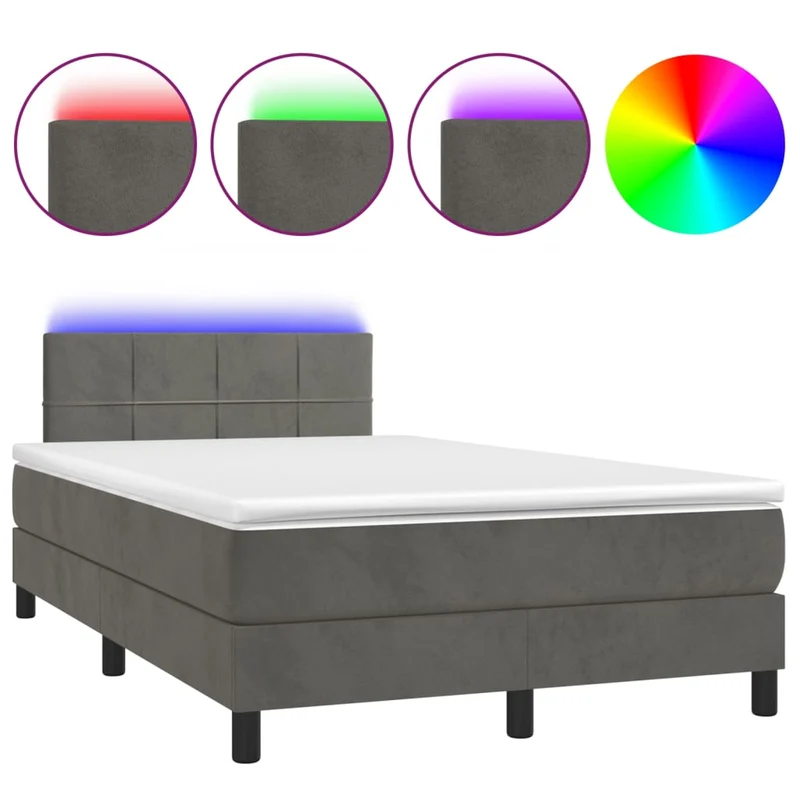 Cadre de lit LED avec sommier tête de lit matelas surmatelas 120x200 cm tissu velours gris foncé TDL0207736