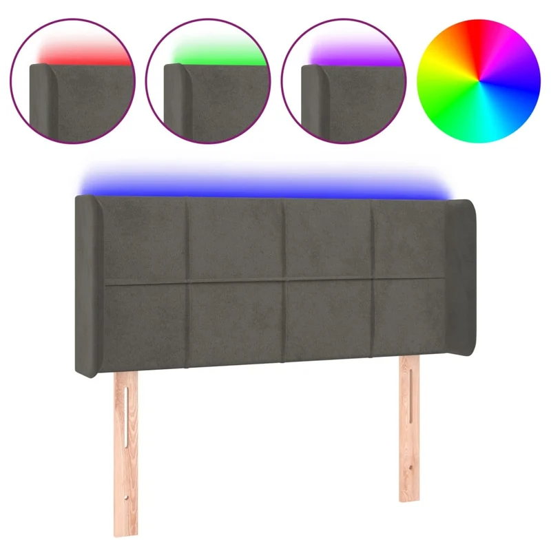 Tête de lit accessoire couchage chambre à coucher meuble à LED 103 x 16 x 78/88 cm tissu velours gris foncé TDL0201162