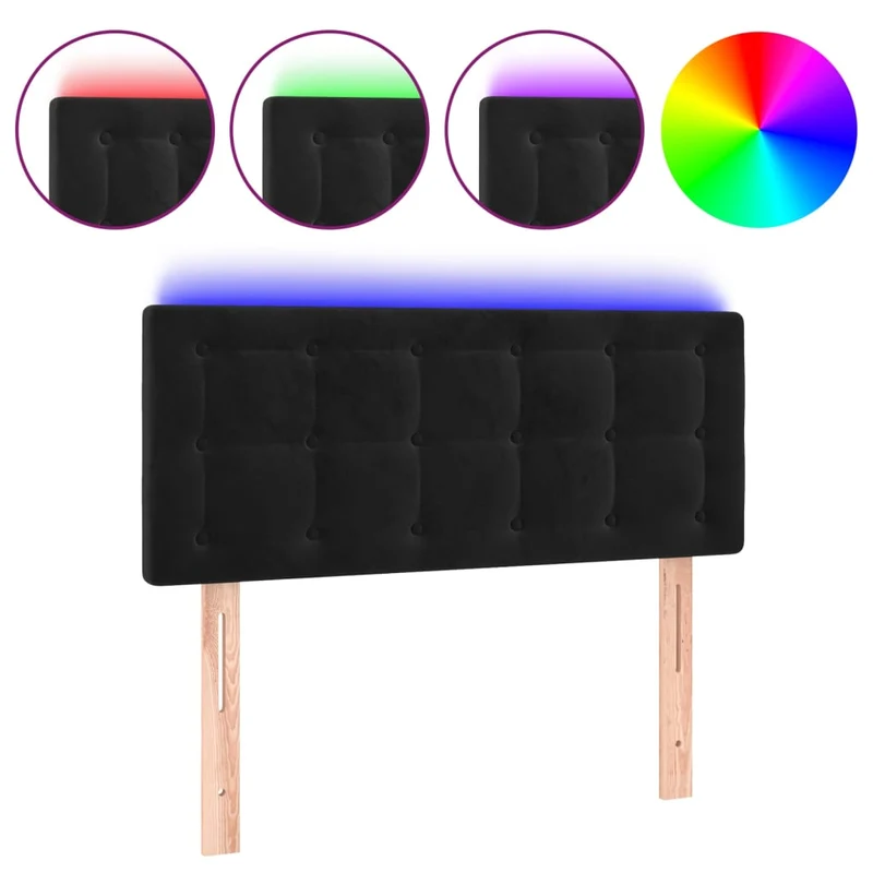 Tête de lit accessoire couchage chambre à coucher meuble à LED 90 x 5 x 78/88 cm tissu velours noir TDL0200531
