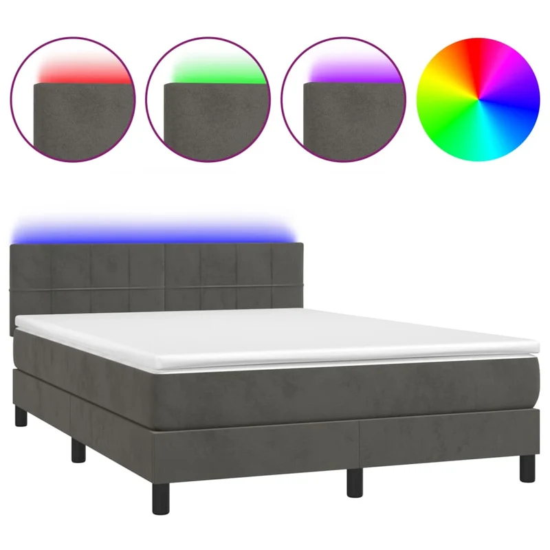 Cadre de lit LED avec sommier tête de lit matelas surmatelas 140x200 cm tissu velours gris foncé TDL0207705