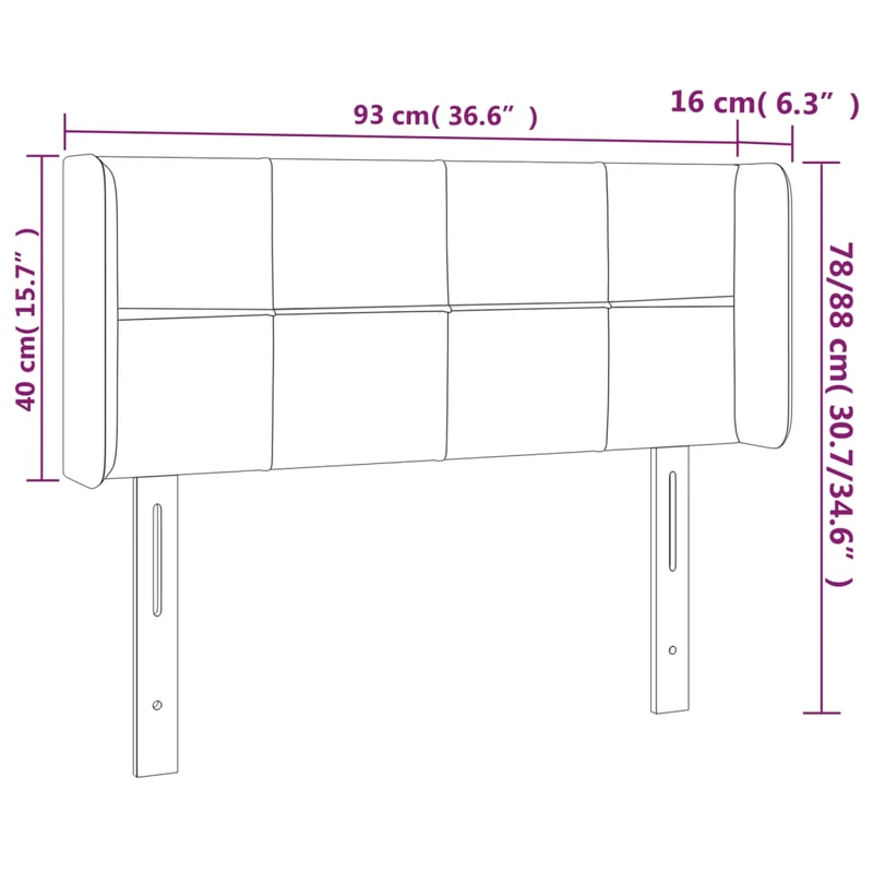 Tête de lit accessoire couchage chambre à coucher meuble avec rebord latéral 93 x 16 x 78/88 cm tissu velours gris clair TDL0205094