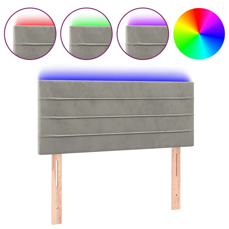 Tête de lit accessoire couchage chambre à coucher meuble à LED 80 x 5 x 78/88 cm tissu velours gris clair TDL0201270