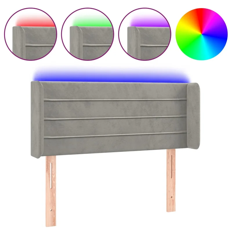 Tête de lit accessoire couchage chambre à coucher meuble à LED 83 x 16 x 78/88 cm tissu velours gris clair TDL0201245