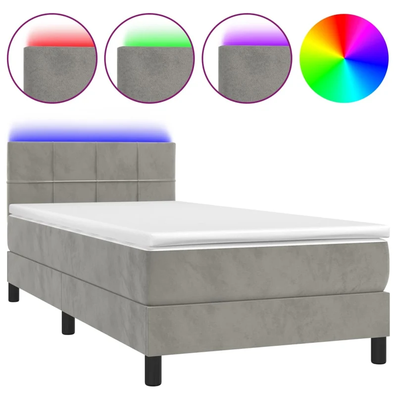 Cadre de lit LED avec sommier tête de lit matelas 90x190cm tissu velours gris clair TDL0208481