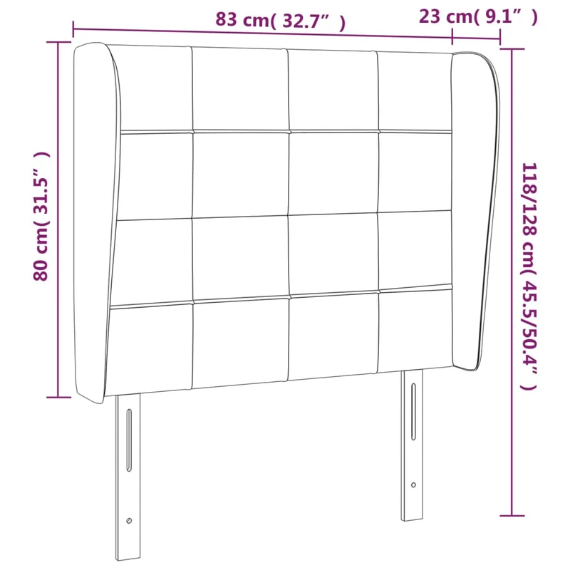 Tête de lit accessoire couchage chambre à coucher meuble avec rebord latéral 83 x 23 x 118/128 cm Tissu velours noir TDL0204432