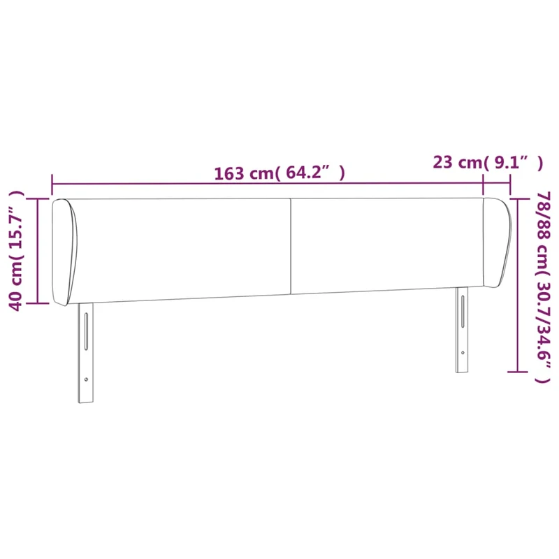 Tête de lit accessoire couchage chambre à coucher meuble avec rebord latéral 163 x 23 x 78/88 cm tissu noir TDL0204522