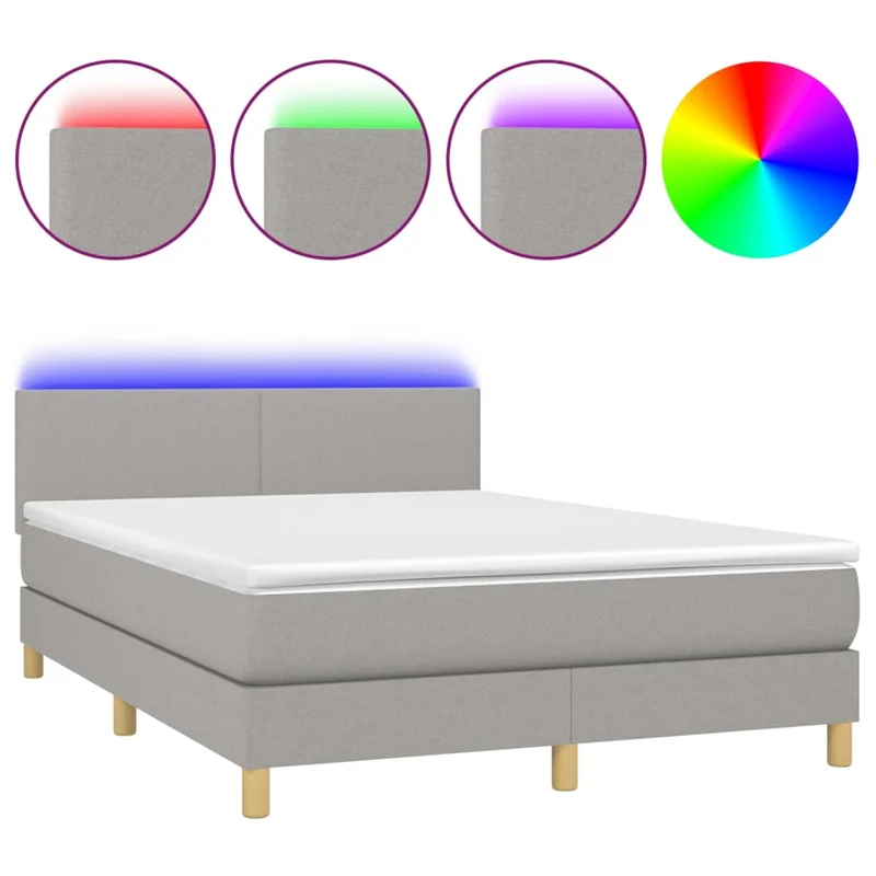 Cadre de lit LED avec sommier tête de lit matelas 140x190 cm tissu gris clair TDL0208553