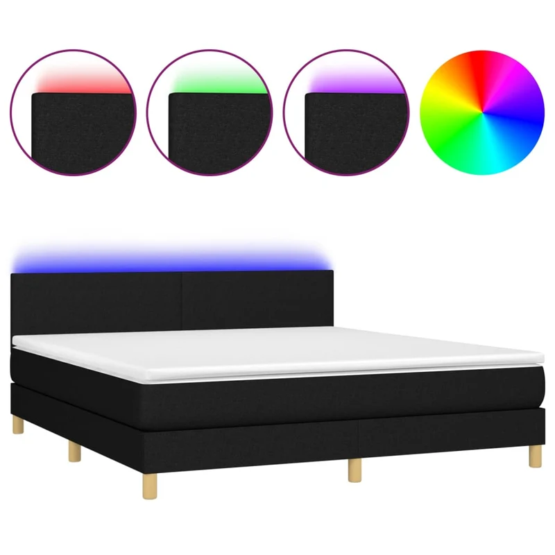 Cadre de lit LED avec sommier tête de lit matelas 160x200 cm tissu noir TDL0209189