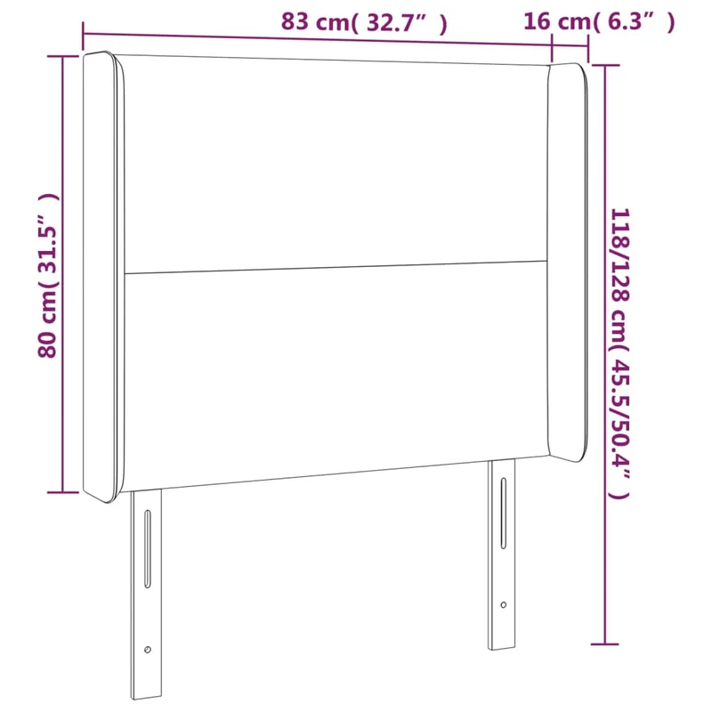 Tête de lit accessoire couchage chambre à coucher meuble avec rebord latéral 83 x 16 x 118/128 cm tissu noir TDL0204463