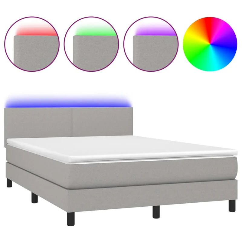 Cadre de lit LED avec sommier tête de lit matelas 140x190 cm tissu gris clair TDL0208570