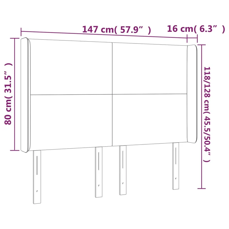 Tête de lit accessoire couchage chambre à coucher meuble à LED 147 x 16 x 118/128 cm tissu gris clair TDL0201386