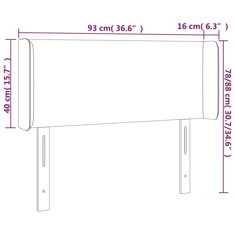 Tête de lit accessoire couchage chambre à coucher meuble avec rebord latéral 93 x 16 x 78/88 cm tissu velours gris foncé TDL0204859